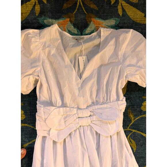 NWT Moon River White Poplin Bow Puff-Sleeve Dress Size Large - Picture 6 of 8